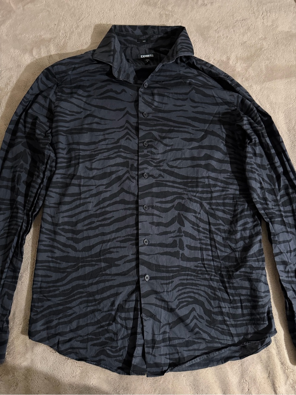 Express Men’s Black & Charcoal Zebra-Print Shirt Jacket